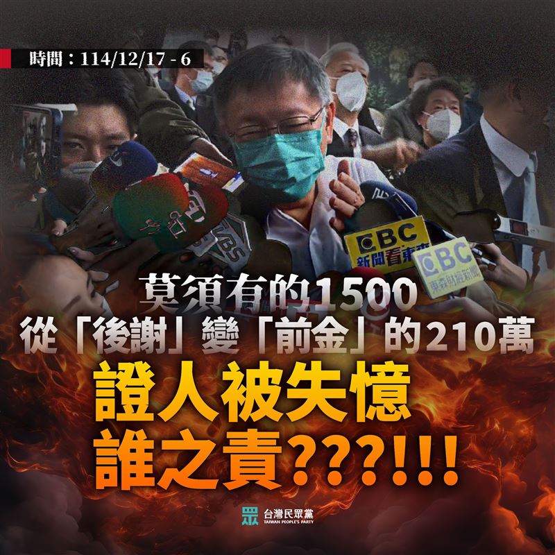 民眾黨貼出6張圖卡控訴，當察官在設定好的鏡頭前搶當HERO，「台灣的司法，只會更加脆弱。」（圖／翻攝自民眾黨臉書）