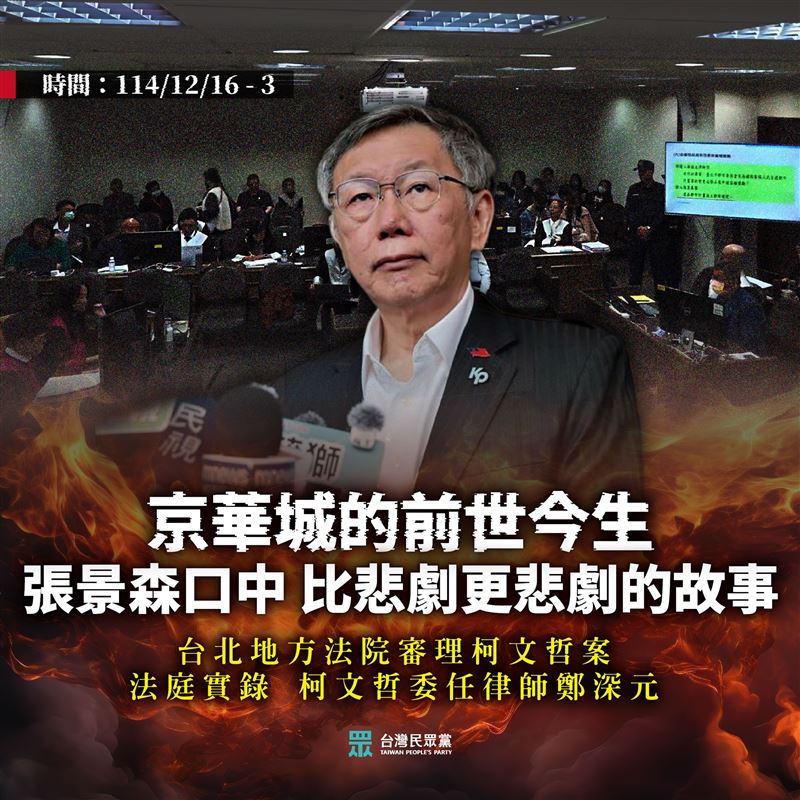 民眾黨貼出6張圖卡控訴，當察官在設定好的鏡頭前搶當HERO，「台灣的司法，只會更加脆弱。」（圖／翻攝自民眾黨臉書）