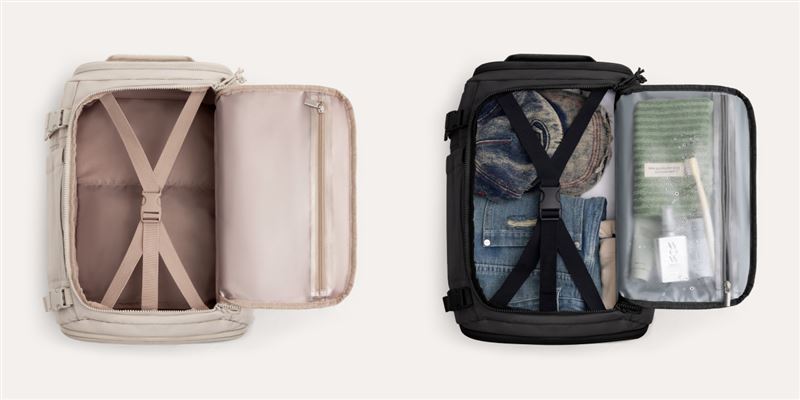 BAGSMART宛如微型行李箱的智慧收納，上掀式大開口搭配專屬十字束帶穩固衣物，擴充款獨有「透明防水袋」，實現包包內的「乾濕分離」。（圖／品牌業者提供）