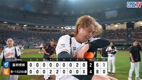 林岳平賽後模仿郭俊麟落淚。（圖／翻攝自CPBLTV）
