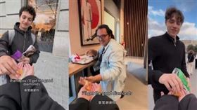 中國女子卡婭在西班牙街頭拍攝「假冒日本人乞討」影片，宣稱利用日本身分極易獲得陌生人援助。（圖／翻攝自X）