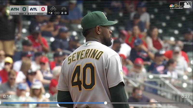 塞維里諾（Luis Severino）先發3.1局投出5次保送。（圖／翻攝自MLB官網）