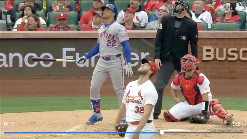 索托（Juan Soto）本季首轟剛好打中標竿。（圖／翻攝自MLB官網）