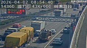 國1,連環撞,聯結車,回堵,桃園（圖／翻攝畫面）