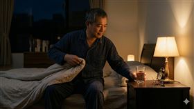 睡覺,健康,喝水,心肌哽塞,血栓,頻尿,中年男子。（示意圖／AI生成）