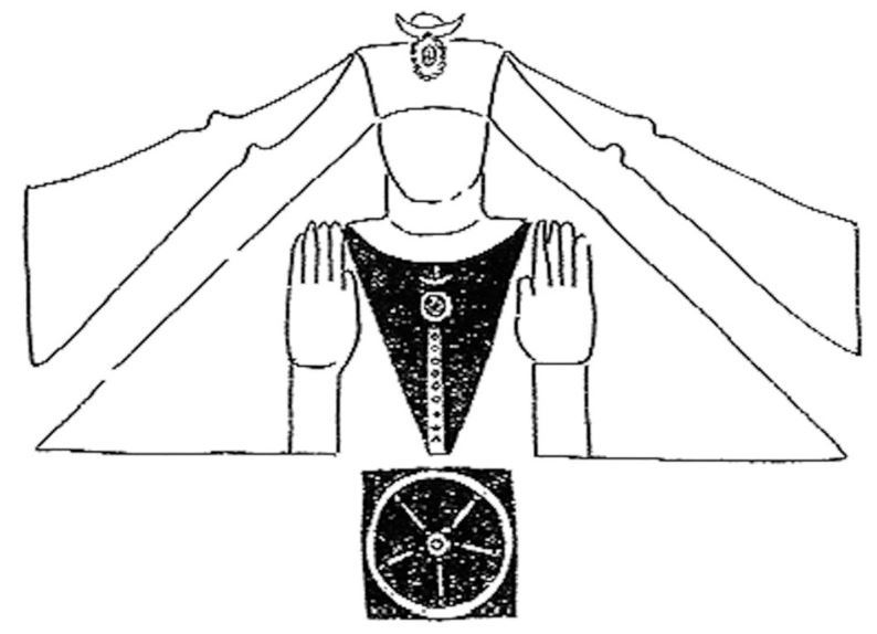 波斯摩尼教信徒像，頭戴日月冠，胸前亦有日月圖案的裝飾。（圖／翻攝自維基百科）