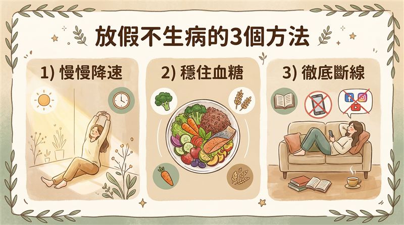 放假必頭痛、睡再多還是累?醫教3招改善「休閒病」。(AI示意圖)