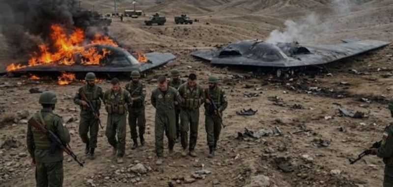 這是由人工智慧生成的假新聞圖片，旨在偽造美國B-2 轟炸機被擊落的場景。（圖／翻攝自X平台 @balbir59）