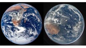 美國航太總署（NASA）4日分享2張地球照，左圖為1972年阿波羅17號拍攝，右圖為今年阿提米絲2號拍攝。（圖/翻攝自ｘ@NASA）