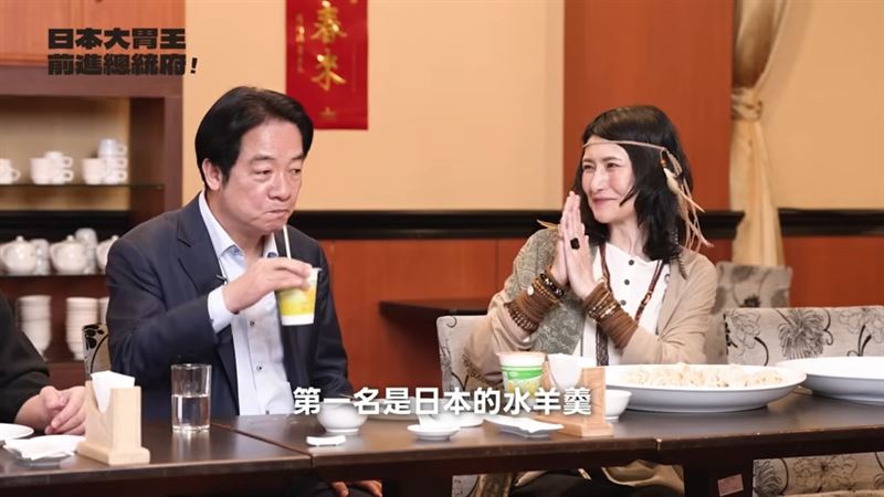 Angela佐藤先前來台，和總統賴清德一起用餐，她了100顆水餃。（圖／取自賴清德IG）