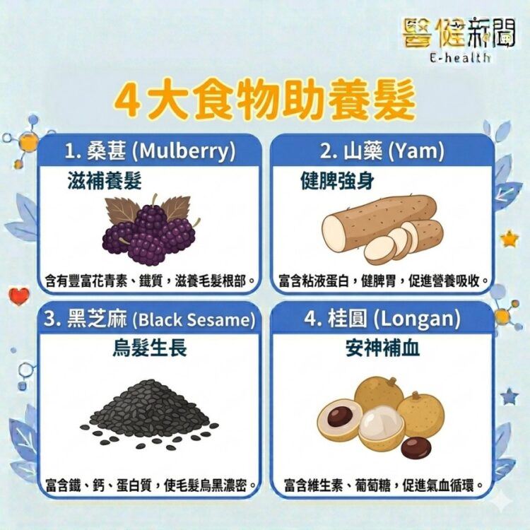 想告別產後、壓力掉髮危機！中醫推薦「4」大食物助髮絲強韌。（圖／醫健新聞網提供）