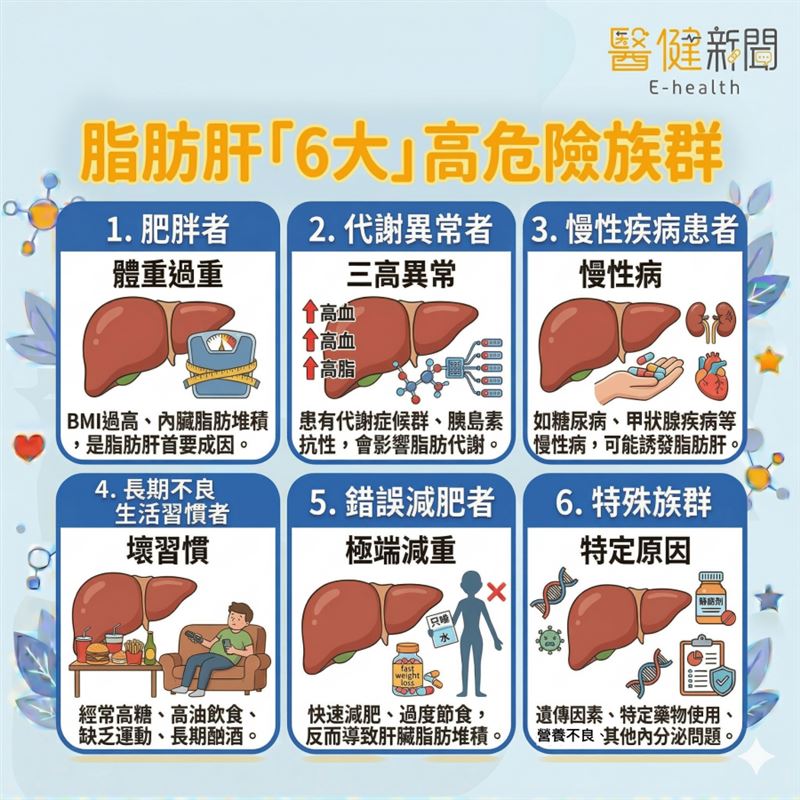 有脂肪肝怎麼辦？「這6種人」小心成為脂肪肝高危險族群！（圖／醫健新聞網提供）