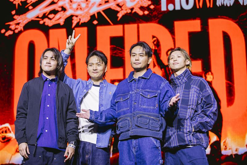 「滅火器」皮皮（左起）、鄭宇辰、楊大正、柯光出席「ON FIRE DAY」小巨蛋演唱會記者會。（圖／火氣音樂提供）