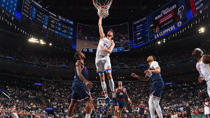 奧克拉荷馬雷霆隊霍姆格倫（Chet Holmgren）拿下30分15籃板。（圖／翻攝自X平台 @okcthunder）