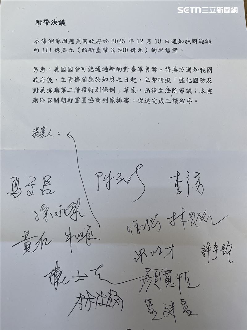 藍營卻提出上次審查時通過的附帶決議，若美國通過新的軍售案，政府應立即研擬「第二階段特別條例」，並從速完成三讀，形同原先的「+N」不見了。（圖／記者楊士誼攝影）