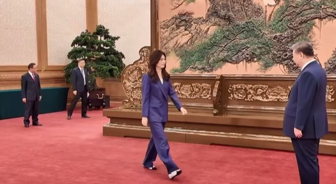 鄭習會登場,鄭麗文主動走向習近平握手致意。(圖/翻攝畫面)