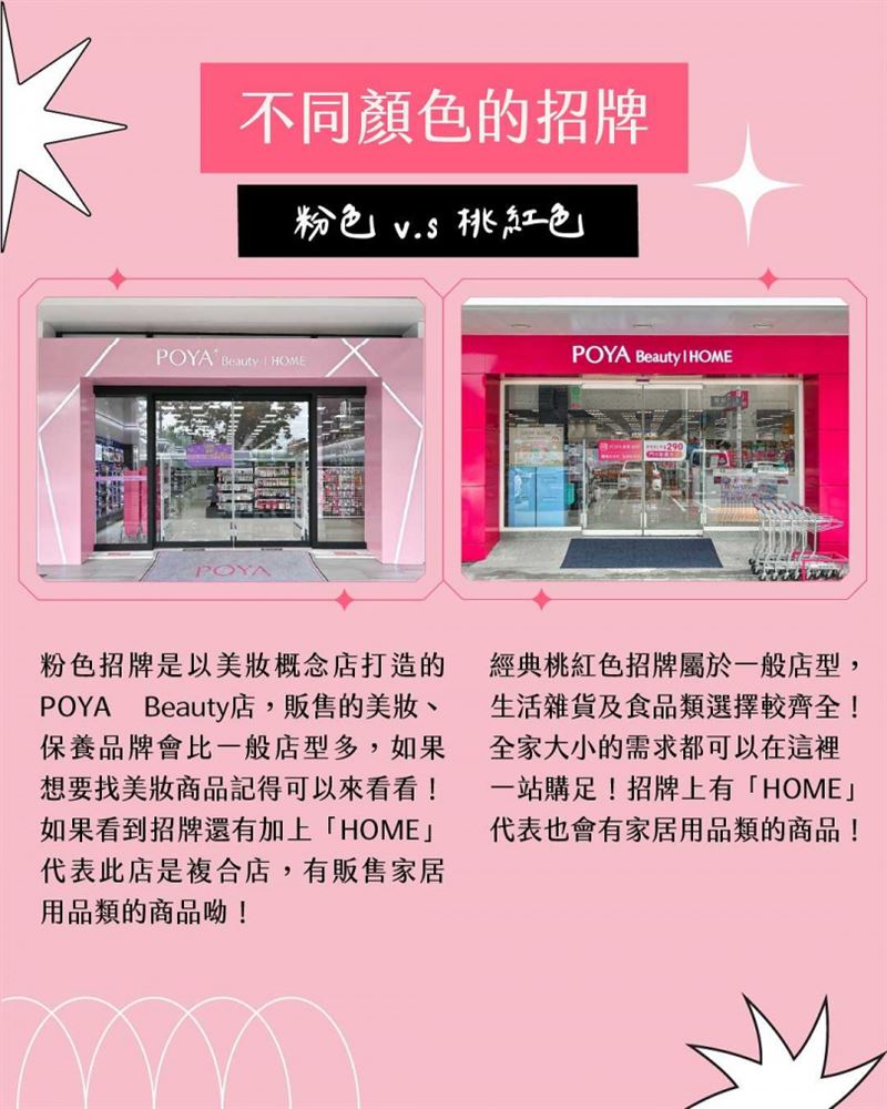 不同寶雅門市的招牌顏色不一致，好奇「到底差在哪？」（圖／翻攝IG／＠poyabeauty）