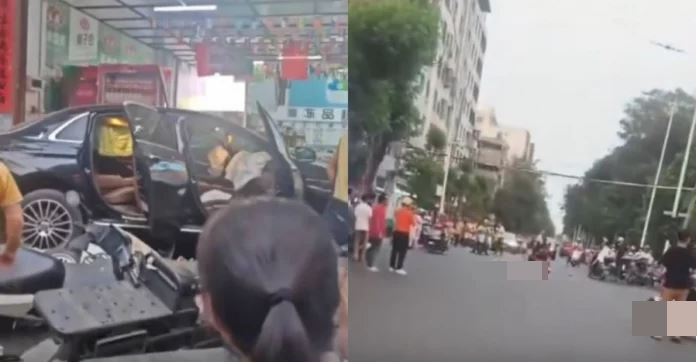 海南一名男童疑似嗑藥後開車,一路狂撞3公里,之後一頭撞進超市。(圖/翻攝自東方新聞)