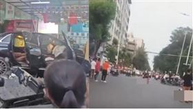 海南一名男童疑似嗑藥後開車，一路狂撞3公里，之後一頭撞進超市。（圖／翻攝自東方新聞）