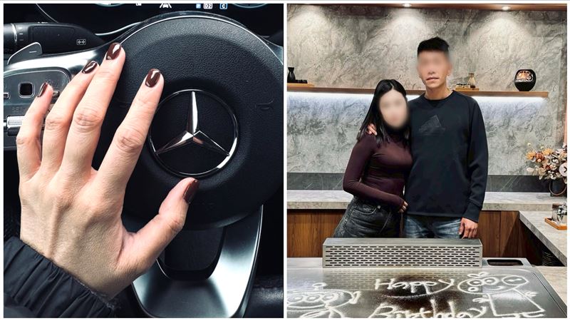 趙妻曬指甲意外曝光家中賓士車，生日夫妻倆也會到餐廳吃大餐。（圖／翻攝趙妻IG）