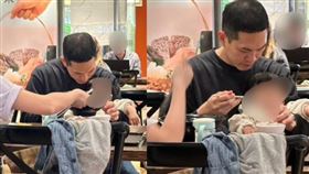 本刊讀者巧遇宇宙人阿奎一家四口在美食街用餐。（圖／讀者提供）