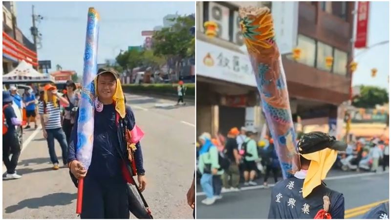 雲林北港「大支香聖香媽」進香軍團扛巨香,隨白沙屯媽祖徒步進香。(圖/翻攝畫面)