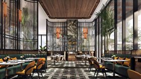 全日餐廳「花漾 BELLE ÉPOQUE BRASSERIE」以亞熱帶花園為靈感，延續「 Belle Époque 美好年代」所象徵的愉悅與優雅，讓感官與節奏在此舒展。（圖／台北板橋馥華艾美酒店提供） 