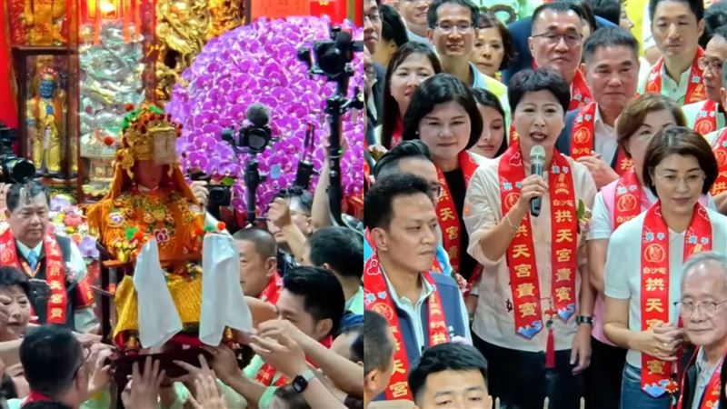 白沙屯媽祖起駕，政治人物接力致詞，引發部分信徒不滿。（圖／翻攝自白沙屯媽祖網路電視台YouTube）