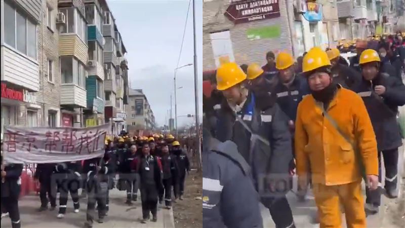 超過200名中國工人在俄羅斯遠東哈巴羅夫斯克邊疆區共青城煉油廠示威,抗議中國承包商荷花石油拖欠工資,甚至罕見地向俄羅斯總統普丁求援。(圖/翻攝自X平台 @ltshijie)