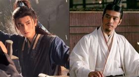 張凌赫（左）近期因古裝劇逐玉人氣飆升，雖然劇中妝感偏厚，一度被網友戲稱為「粉底液將軍」，日前有網友在Threads分享張凌赫與男神金城武（右）的對比照，並寫下「金城武可以跟張凌赫匹敵」，認為兩人帥氣程度不相上下。（圖／翻攝自張凌赫IG、新浪娛樂）