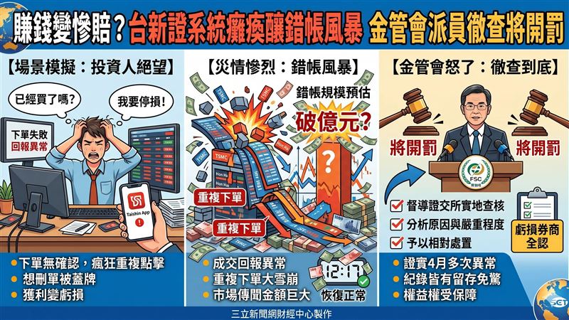 新/台新證當機又錯帳!金管會怒了