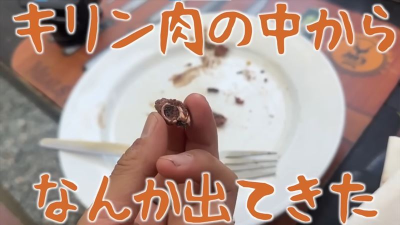 近藤大真到非洲吃長頸鹿肉，誤食子彈碎片。（圖／翻攝自YouTube）