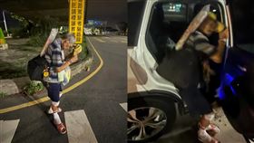 信徒「勇腳伯」被熱心民眾開車載送，順利抵達媽祖駐駕點。（圖／翻攝Threads@gentle_1203）