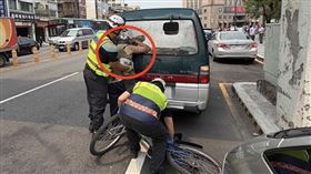 離奇車禍！彰化單車男「頭鑲嵌廂型車玻璃」滿臉爆血　消防拆窗救援（圖／翻攝畫面）