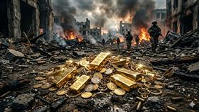 美國封鎖伊朗引發地緣風暴，油價飆升雖帶動避險，卻因通膨預期推升美債殖利率，反讓美元走強壓制金價。目前大戶減持、技術面藏有獵殺陷阱，金價於4700至4800美元間劇烈拉扯，多空勝負未定。（AI製圖）