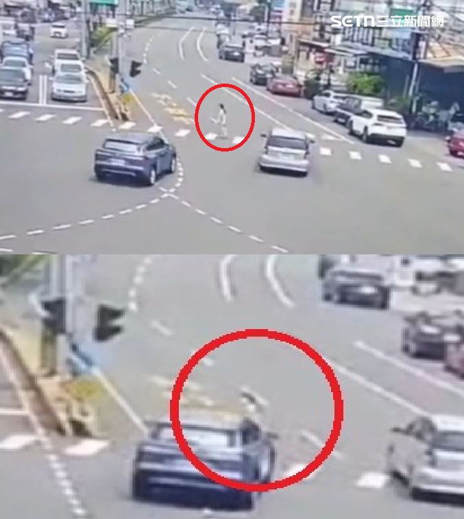 女子為何會躺在路中央，原來是在過斑馬線的時候遭左轉車撞飛。（圖／翻攝畫面）