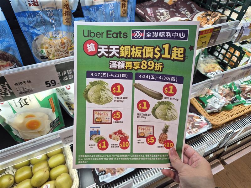 全聯小時達於Uber Eats App推出「爆殺銅板價」活動。(圖／全聯提供）