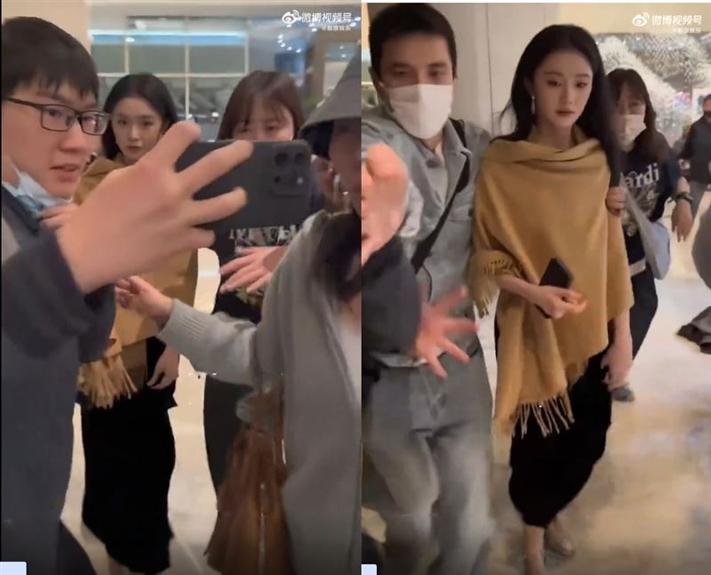 劉浩存活動結束後遇上多名私生飯，其中一名男子不顧阻攔追著討自拍。（圖／翻攝自微博）
