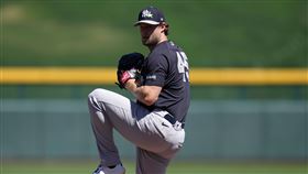 紐約洋基隊王牌柯爾（Gerrit Cole）18日代表2A球隊索美塞特（Somerset）出賽，主投4.1局失3分。（圖／美聯社／達志影像）