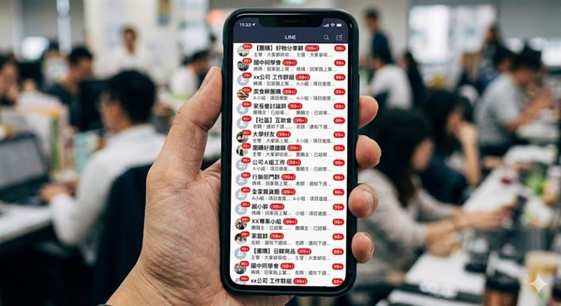 醫師黃軒表示，LINE群組越多，越危害大腦。(示意圖／AI生成)