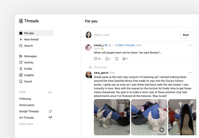Threads網頁版的頁面即將改版。（圖／翻攝自Threads負責人@conno_r）