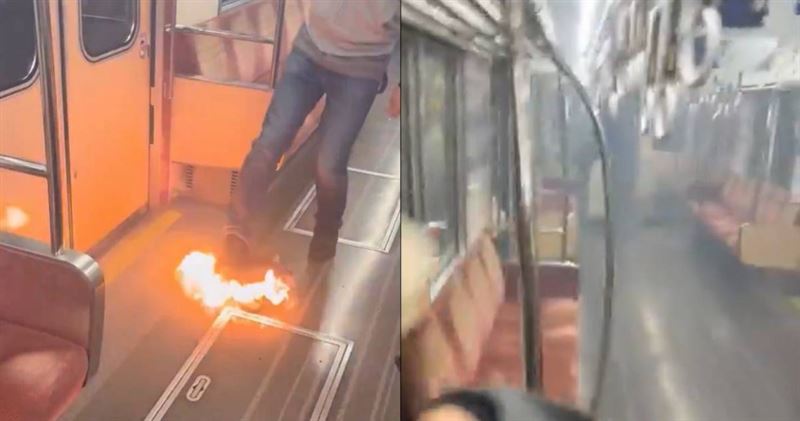日本大阪地鐵列車內驚傳行動電源起火事故，造成大誤點，有約3萬人受影響。（圖／翻攝自X／Springokey436）