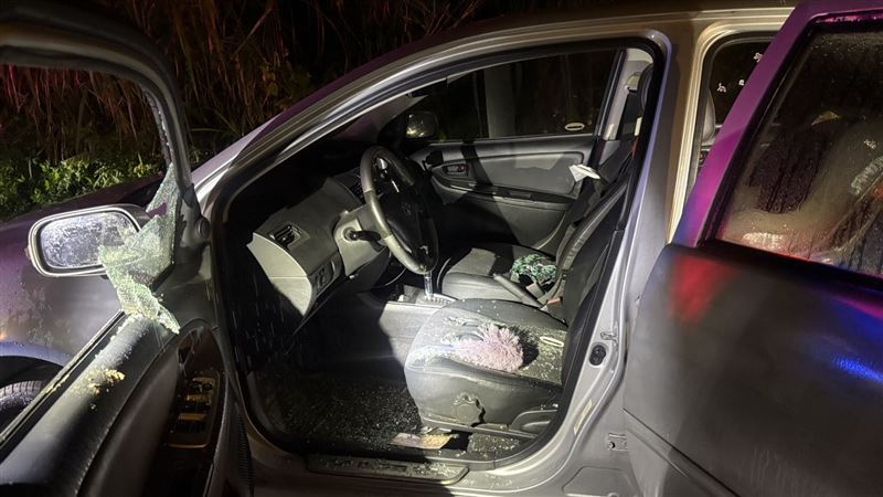 楊男敲破汽車車窗行竊時遭破碎車窗玻璃割傷留下血跡。（圖／翻攝畫面）