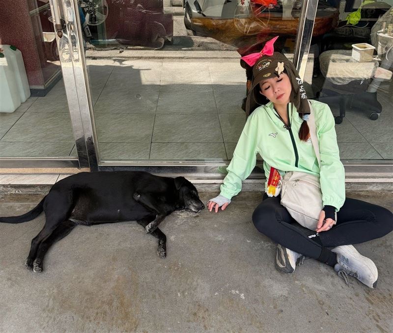 謝忻跟著白沙屯媽祖同行，坐著都能睡。（圖／翻攝自謝忻臉書）