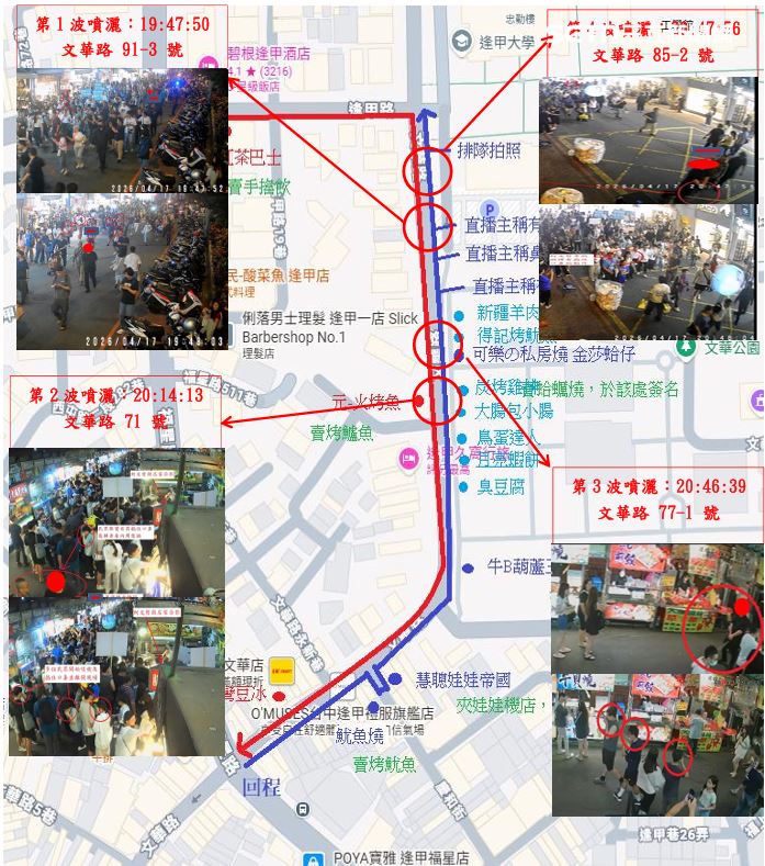 柯文哲在逢甲夜市遭噴辣椒水，竟是轄居分局長搞烏龍，而且他在案發24小時後才坦承此事。(圖/翻攝畫面)