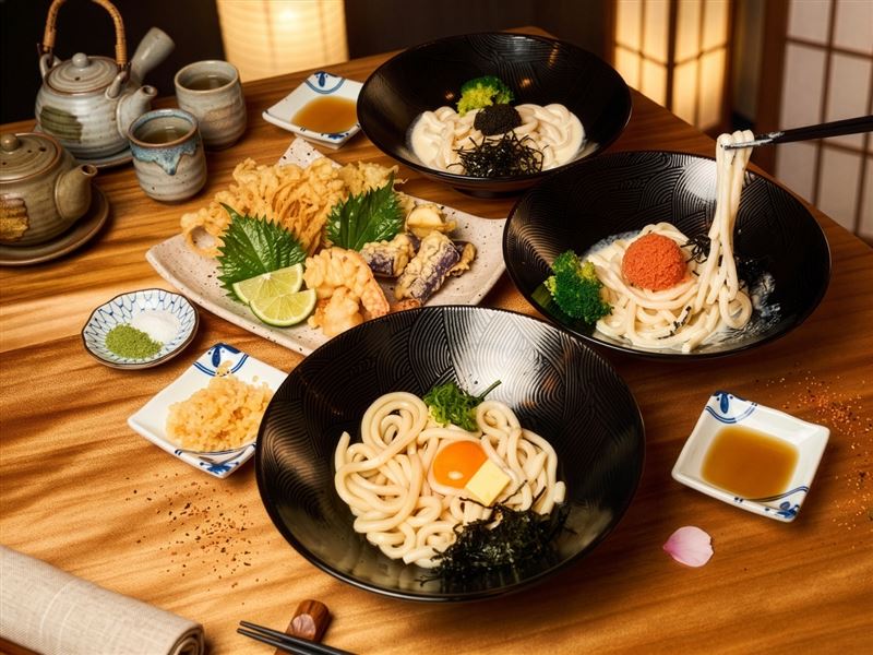 「食悅 うどん天ぷら」使用日本香川縣傳奇名店「うどん本陣 山田家」製麵。（圖／品牌業者提供）