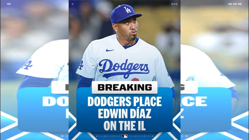 洛杉磯道奇隊終結者狄亞茲（Edwin Diaz）由於右手肘出現游離體不適，將於美國時間週三接受手術，預計缺席時間長達3個月，最快需等到明星賽後的下半賽季才能回歸。（圖／翻攝自X平台 @MLB）