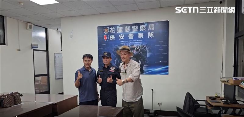 何男其實為藝人何篤霖（右）胞兄，而何篤霖事後親赴警局，感謝林佳輝警員（中）的救命之恩。（圖／記者呂彥攝）