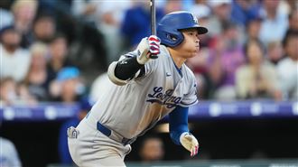 大谷翔平連續52場上壘。（圖／美聯社／達志影像）