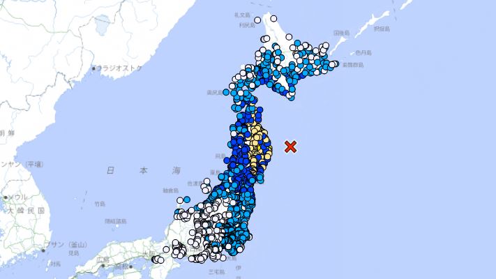日本東北的青森縣三陸沖20日發生強震。（圖／翻攝自日本氣象廳）